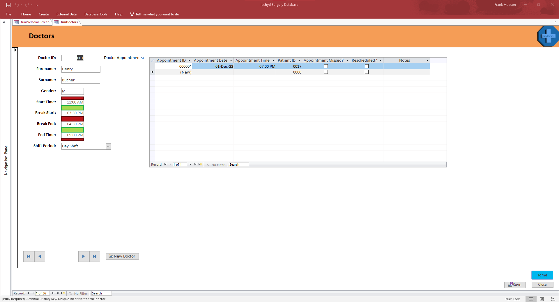 doctor data management form